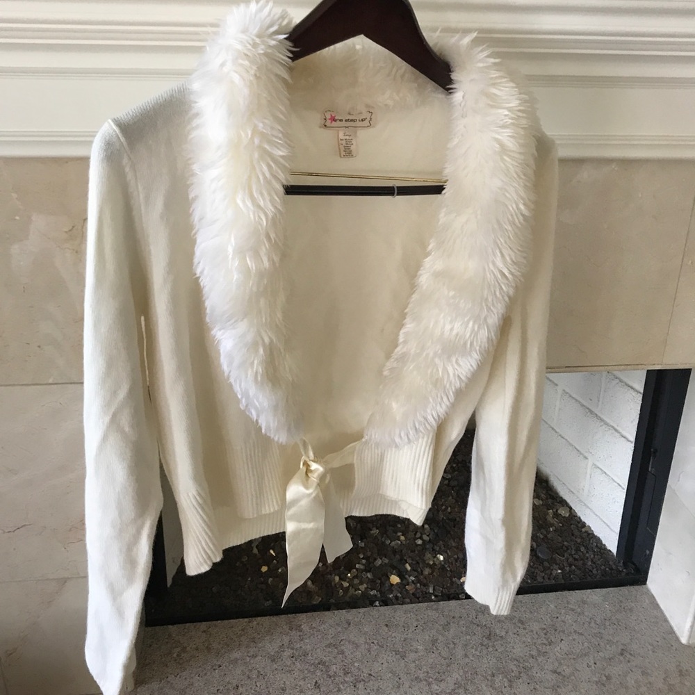Fuzzy collar lined sweater jacket